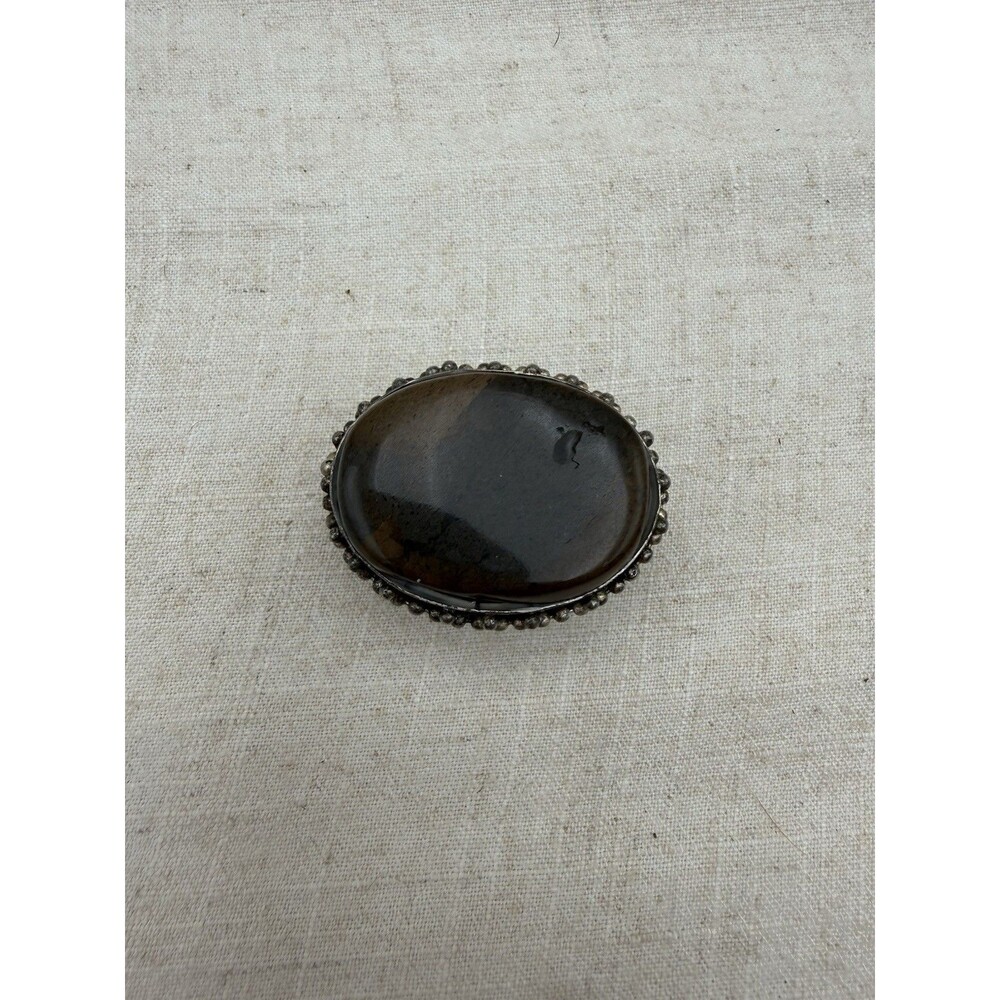 Vintage Tiger Eye Stone Trinket Box Made In India Oval Jewelry Pill Box - Picture 2 of 10